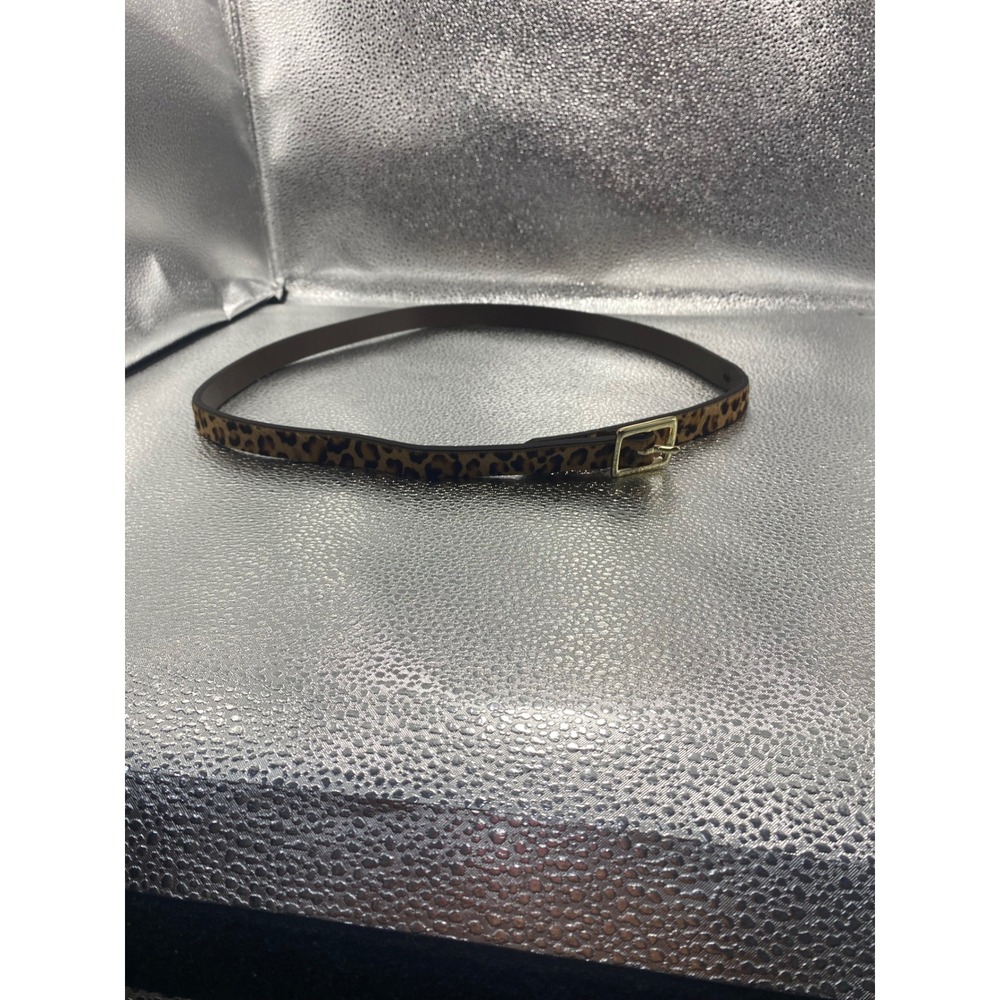 Leopard Print Calf Hair Skinny Belt Gold Buckle‎ Brown Animal Print Medium